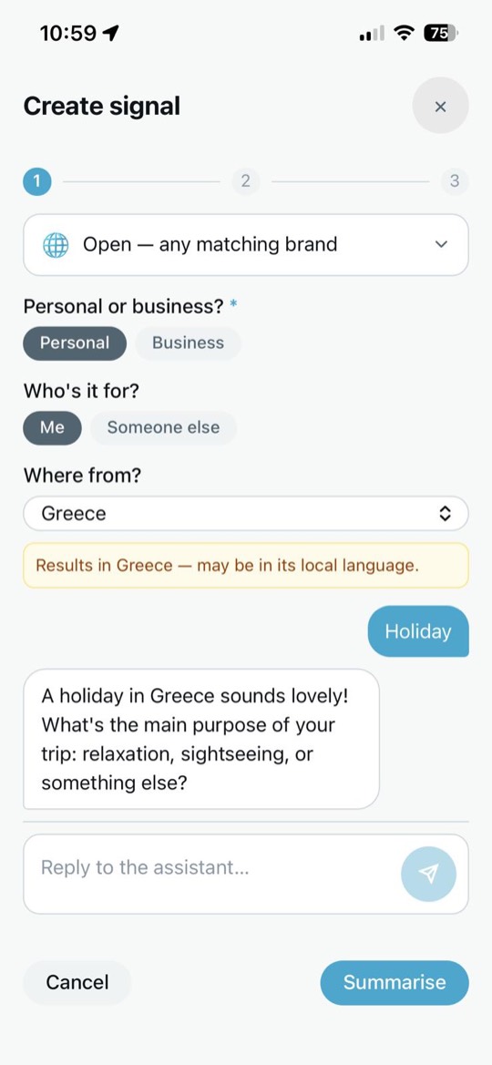 Creating a signal — a private AI chat about a holiday in Greece