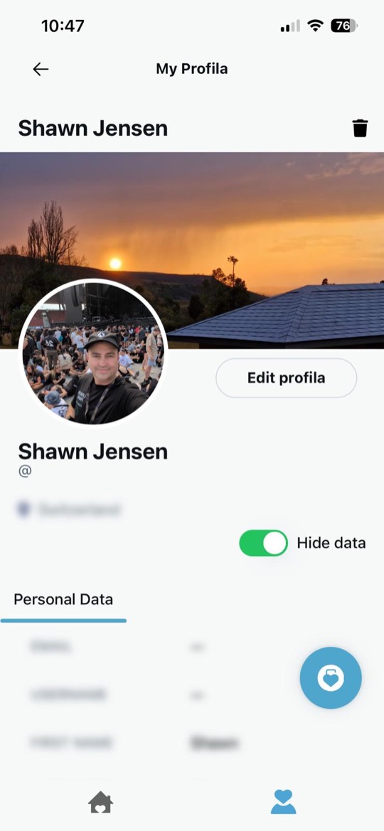 My Profila — a Hide data toggle over your personal data